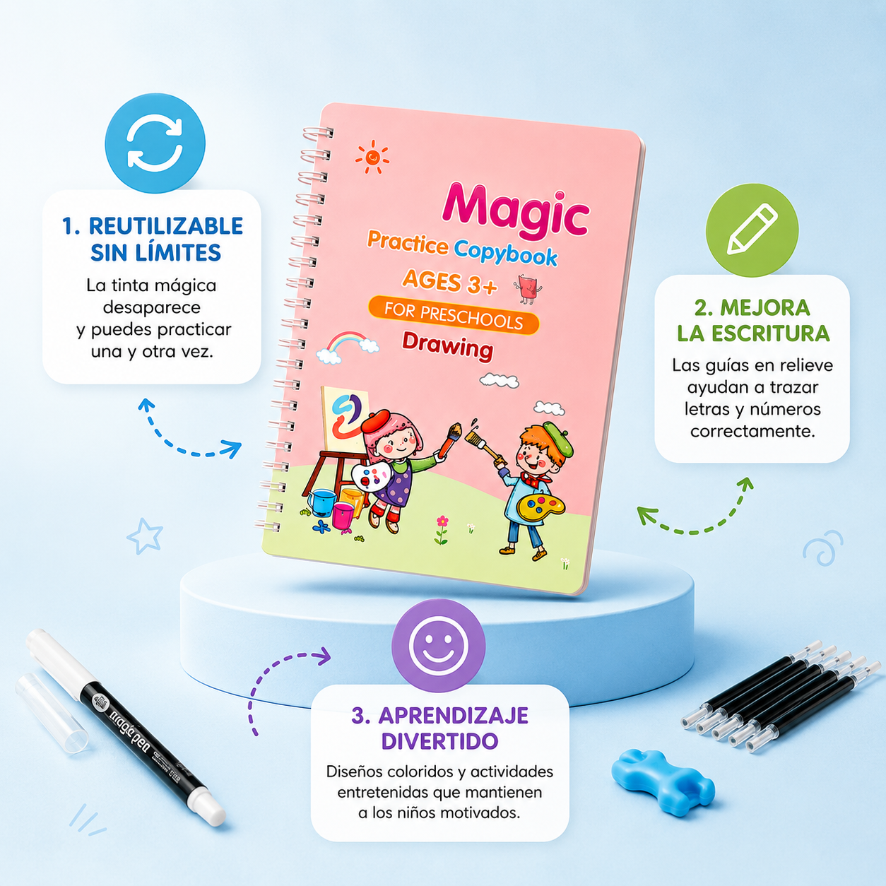 Set Caligrafia Para Niños: Escribe, borra y aprende