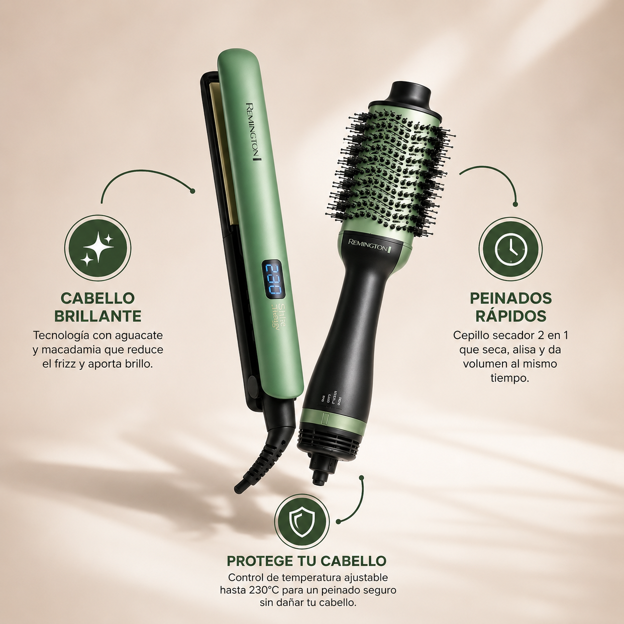 Combo Plancha de cabello y Cepillo secador: Cabello brillante y sin frizz